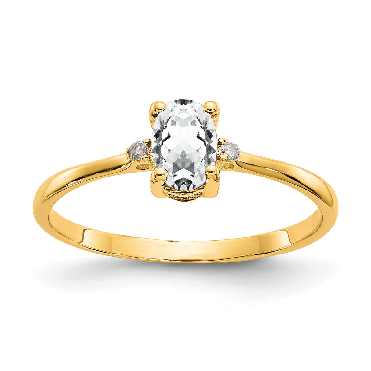 14k Diamond & White Topaz Birthstone Ring-XBR205