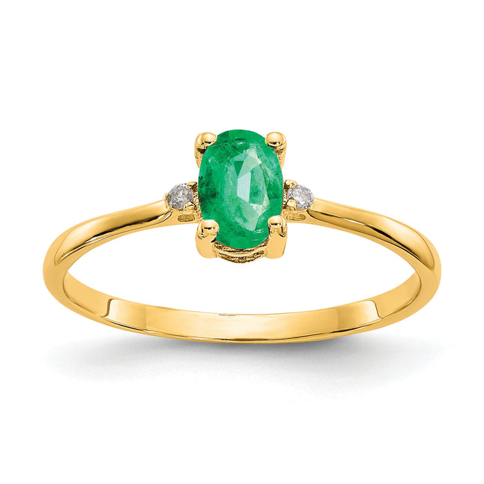 14k Diamond & Emerald Birthstone Ring-XBR206