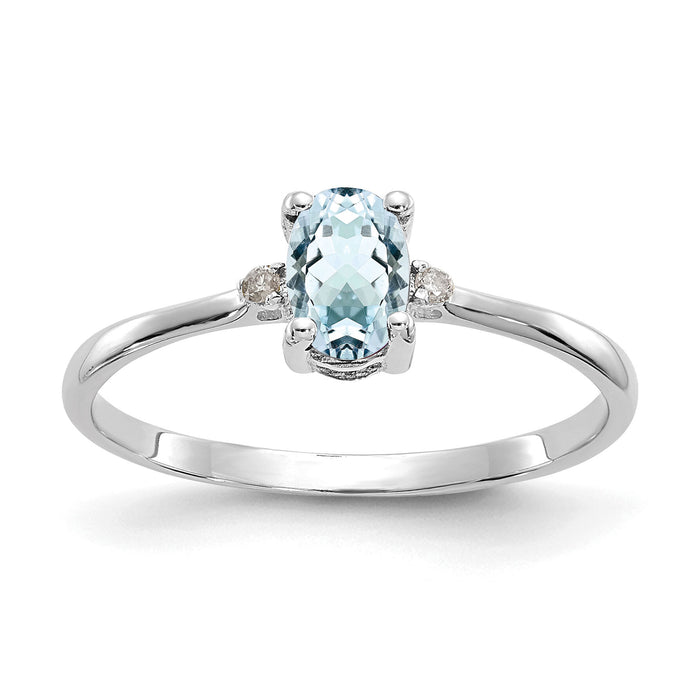 14k White Gold Diamond & Aquamarine Birthstone Ring-XBR216