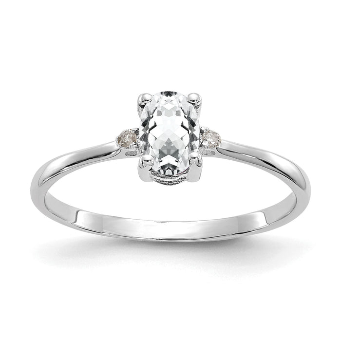 14k White Gold Diamond & White Topaz Birthstone Ring-XBR217