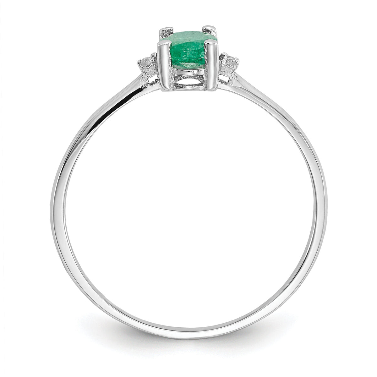 14k White Gold Diamond & Emerald Birthstone Ring-XBR218