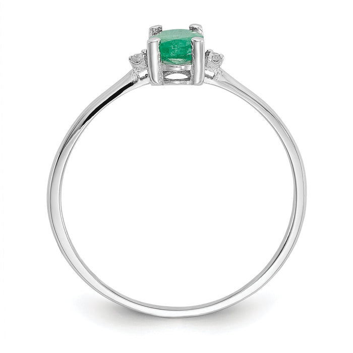 14k White Gold Diamond & Emerald Birthstone Ring-XBR218