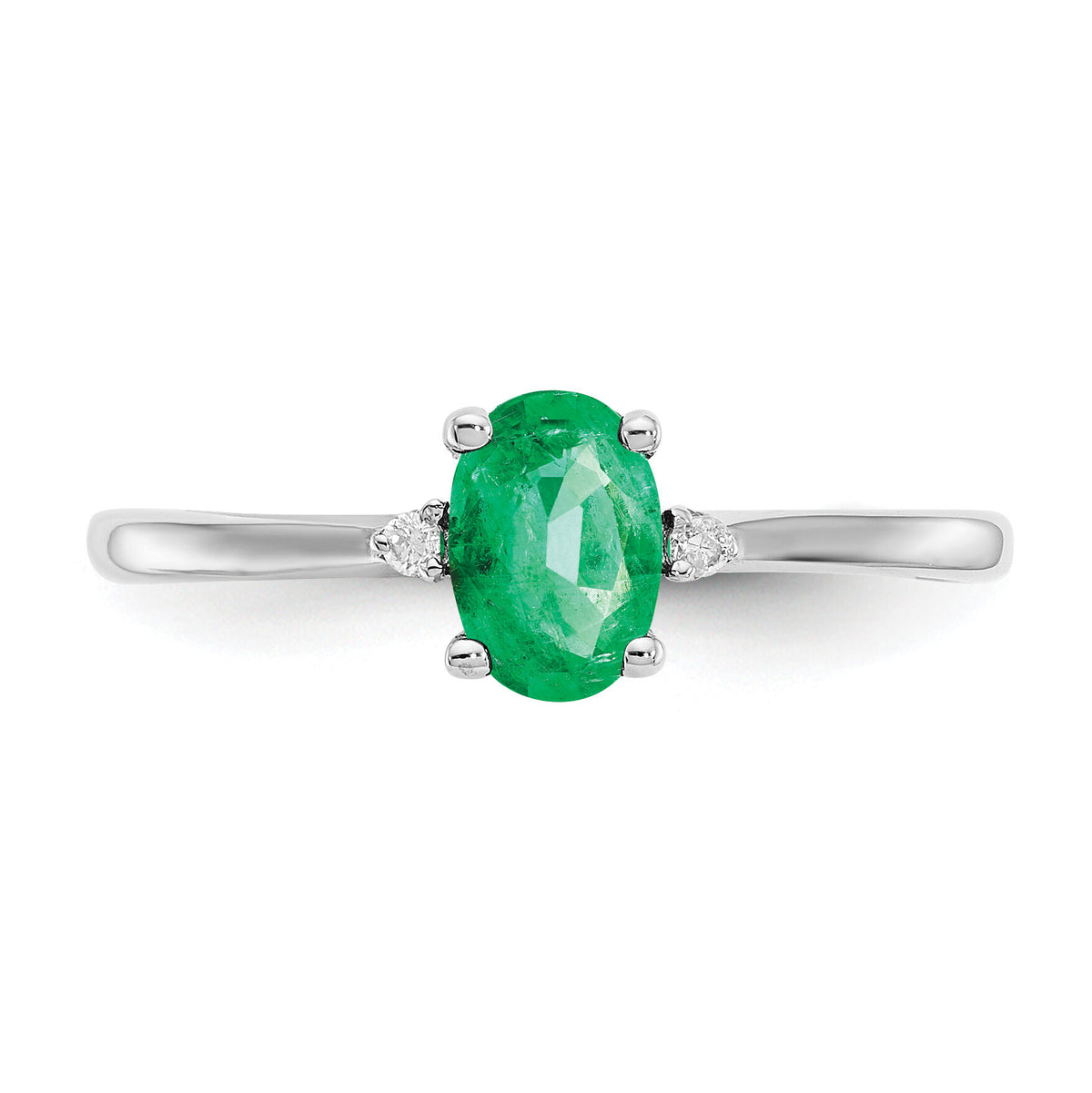 14k White Gold Diamond & Emerald Birthstone Ring-XBR218