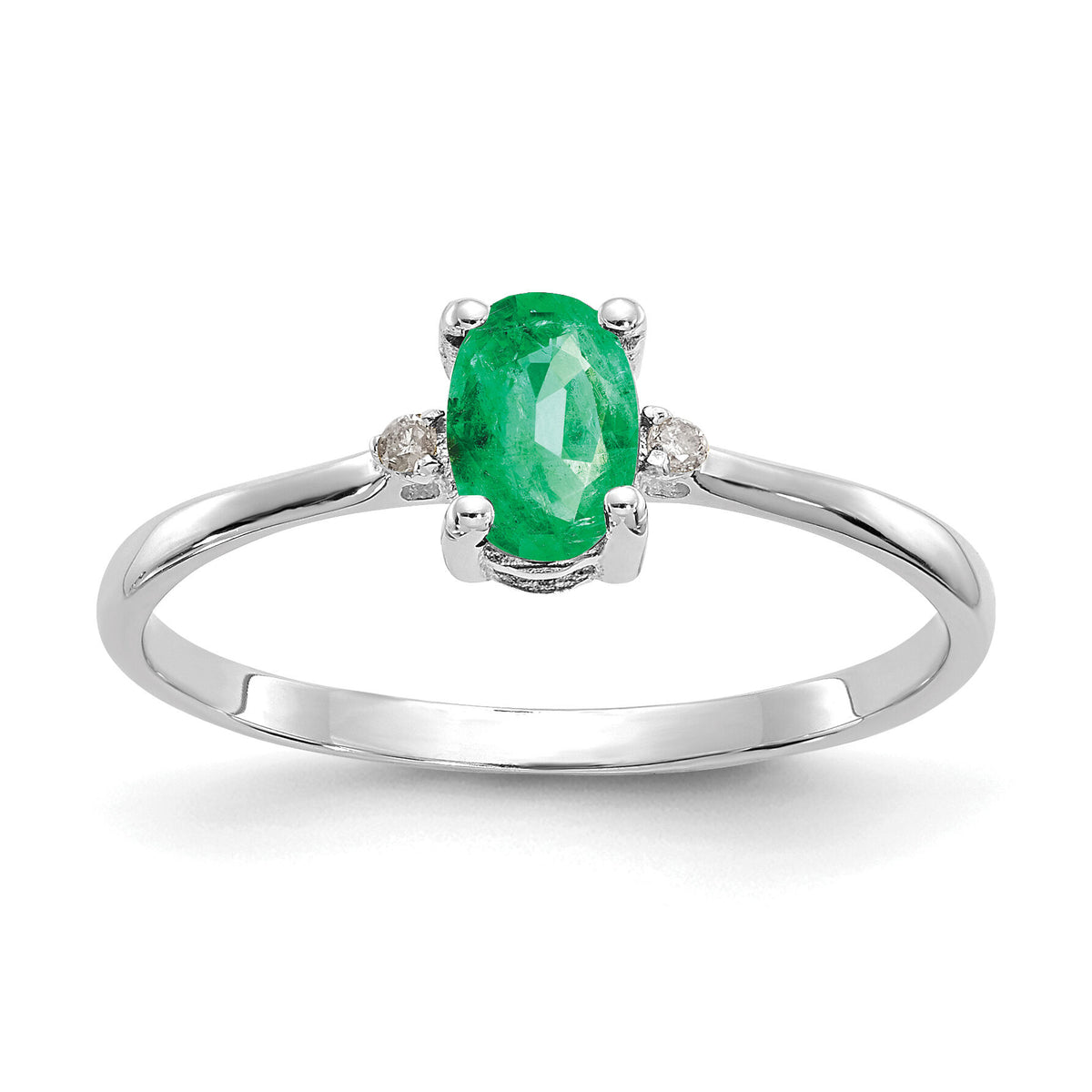 14k White Gold Diamond & Emerald Birthstone Ring-XBR218