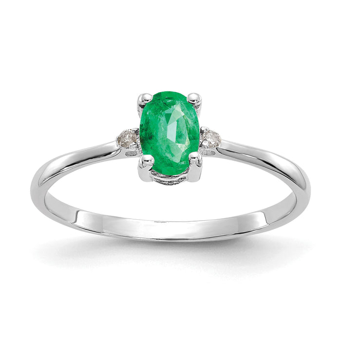 14k White Gold Diamond & Emerald Birthstone Ring-XBR218