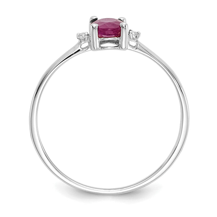 14k White Gold Diamond & Ruby Birthstone Ring-XBR220