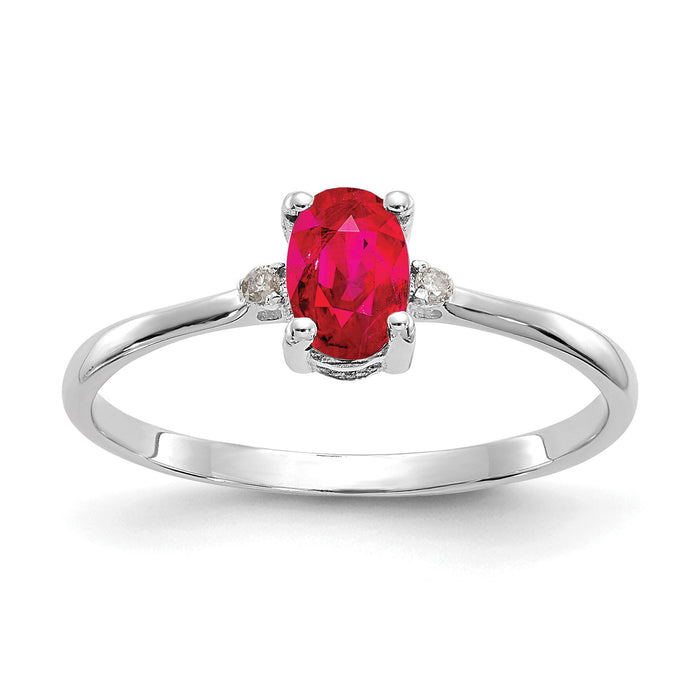 14k White Gold Diamond & Ruby Birthstone Ring-XBR220