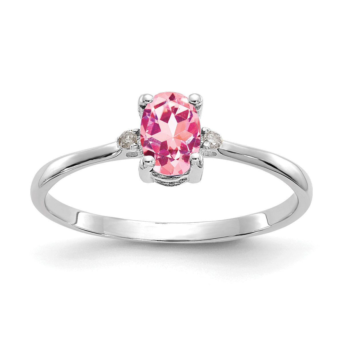 14k White Gold Diamond & Pink Tourmaline Birthstone Ring-XBR223