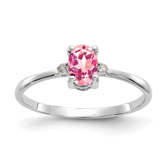 14k White Gold Diamond & Pink Tourmaline Birthstone Ring-XBR223