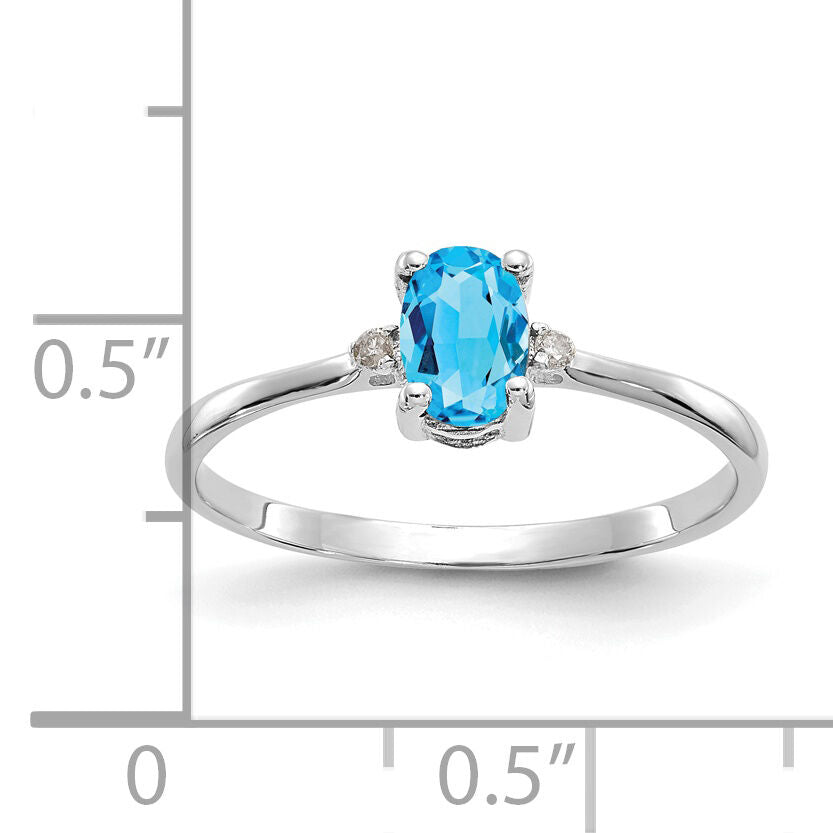 14k White Gold Diamond & Blue Topaz Birthstone Ring-XBR225