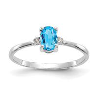 14k White Gold Diamond & Blue Topaz Birthstone Ring-XBR225