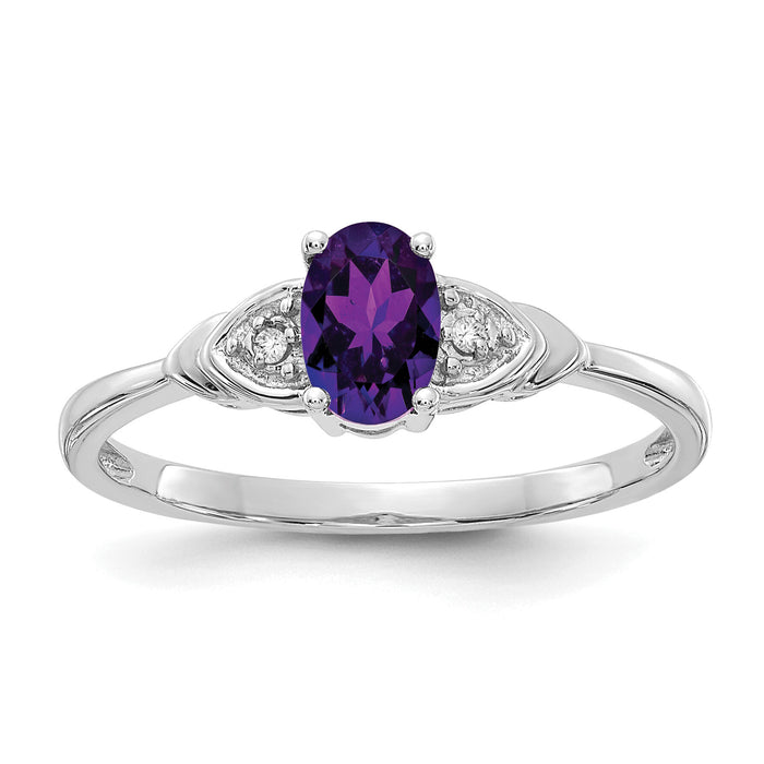 14k White Gold Amethyst and Diamond Ring-XBR419