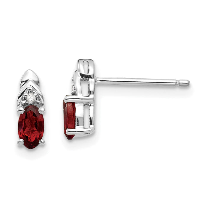 14k White Gold Garnet and Diamond Post Earrings-XBS226