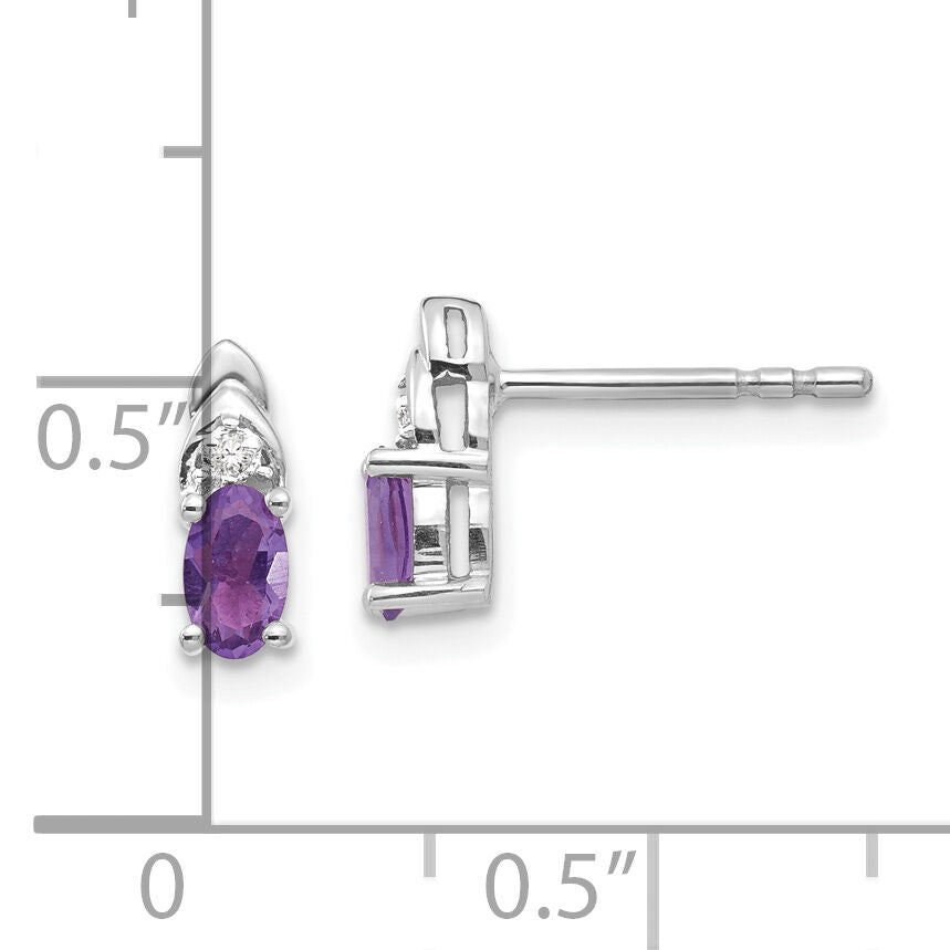 14k White Gold Amethyst and Diamond Post Earrings-XBS227