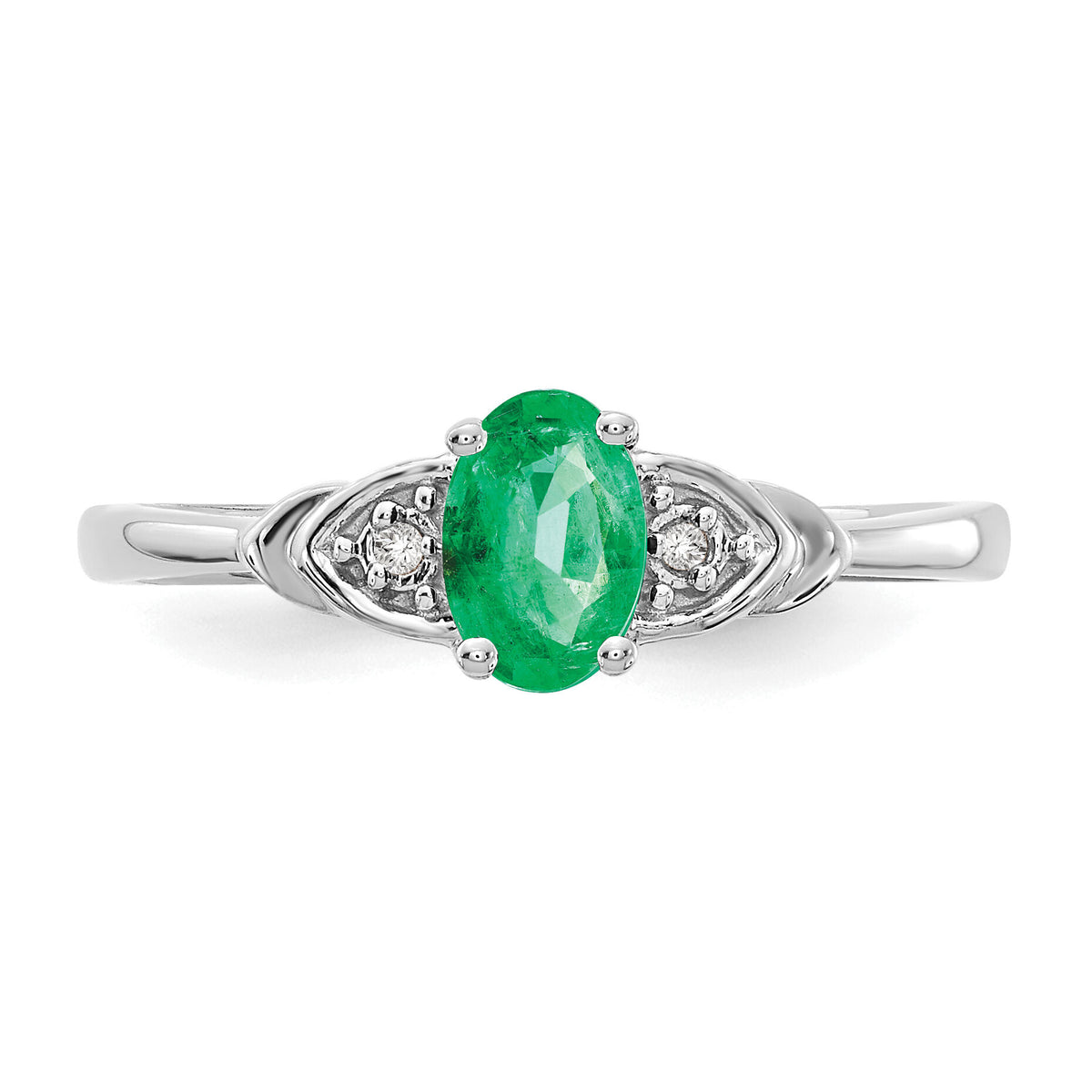 14k White Gold Emerald and Diamond Ring-XBS232