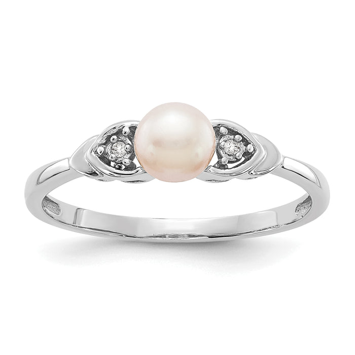 14k White Gold FW Cultured Pearl and Diamond Ring-XBS233