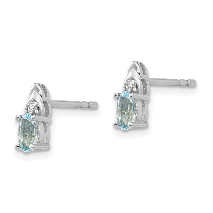 14k White Gold Aquamarine and Diamond Post Earrings-XBS235