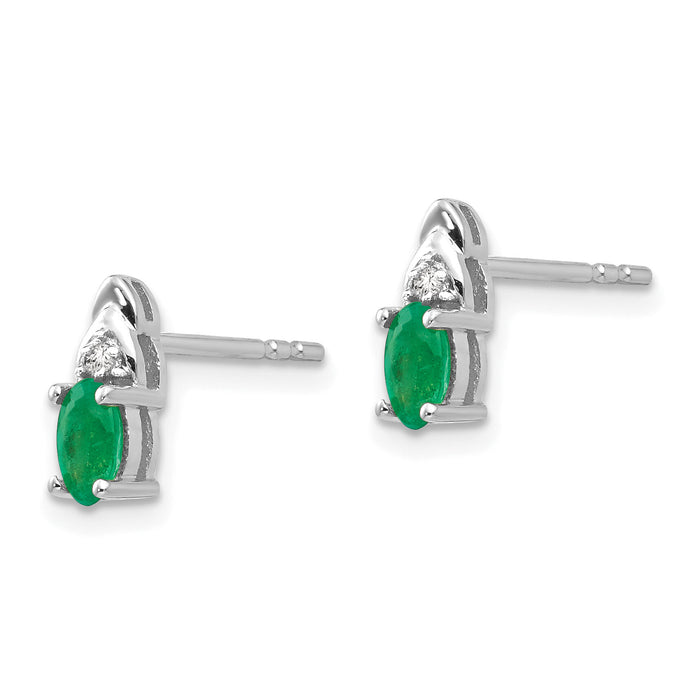 14k White Gold Emerald and Diamond Post Earrings-XBS237
