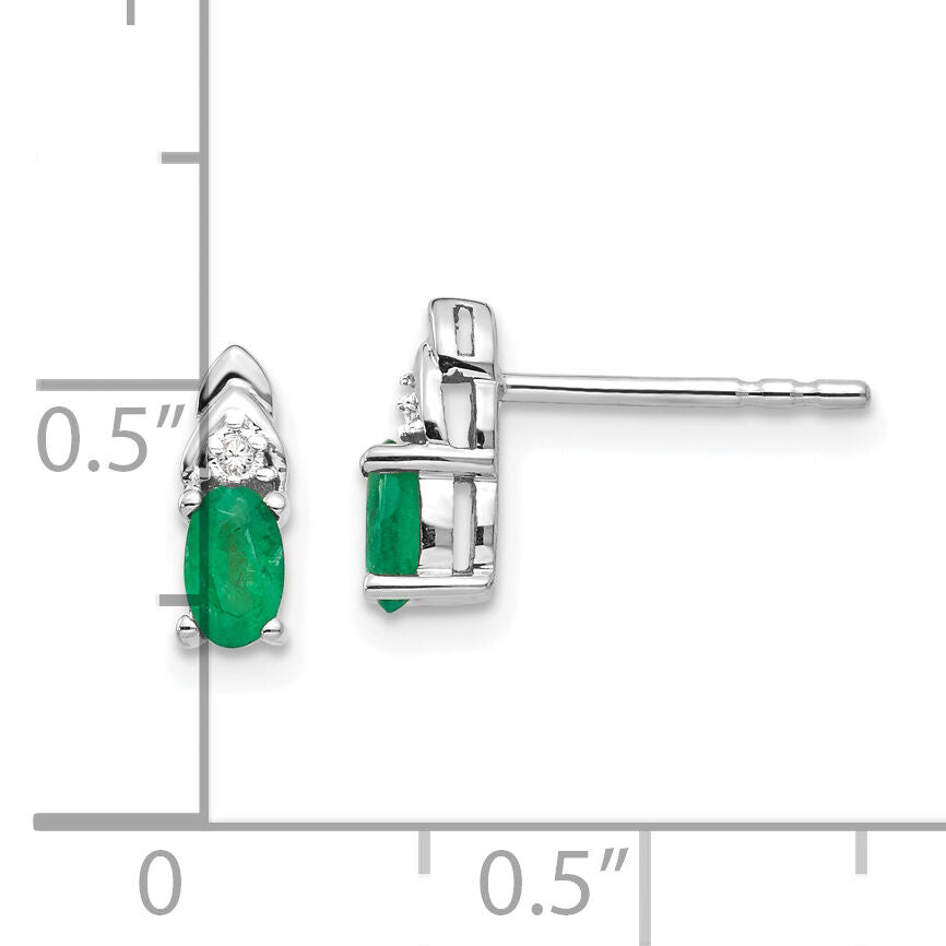 14k White Gold Emerald and Diamond Post Earrings-XBS237