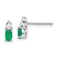 14k White Gold Emerald and Diamond Post Earrings-XBS237