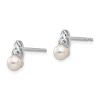 14k White Gold FW Cultured Pearl and Diamond Post Earrings-XBS238