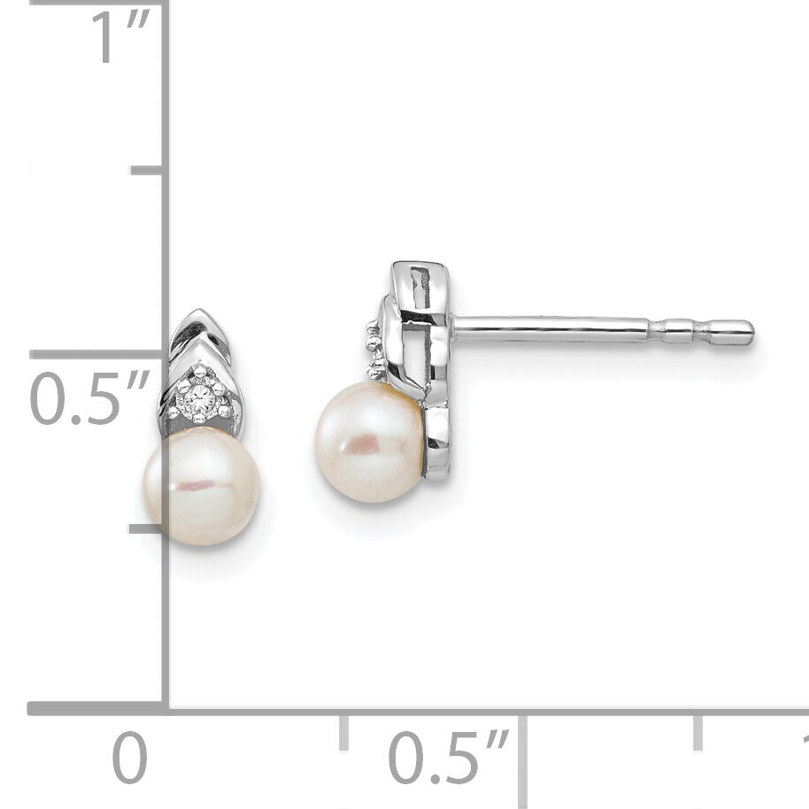 14k White Gold FW Cultured Pearl and Diamond Post Earrings-XBS238