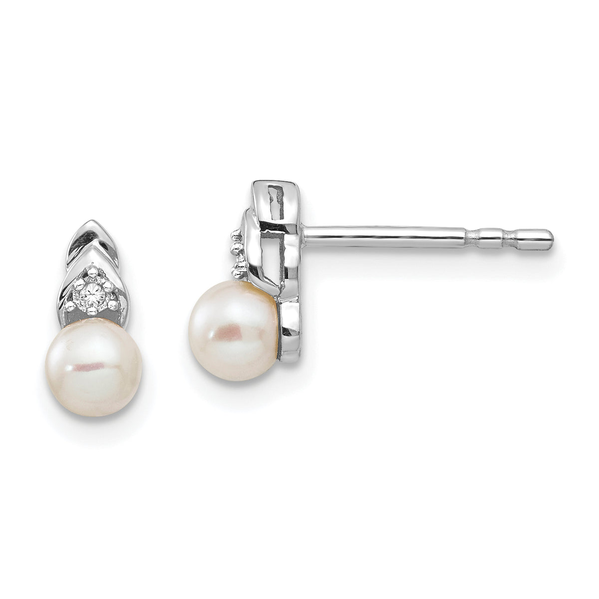 14k White Gold FW Cultured Pearl and Diamond Post Earrings-XBS238