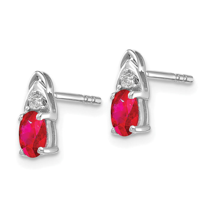 14k White Gold Ruby and Diamond Post Earrings-XBS239