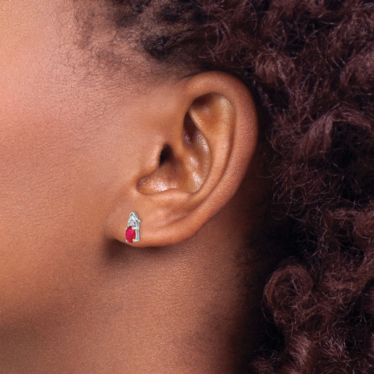 14k White Gold Ruby and Diamond Post Earrings-XBS239