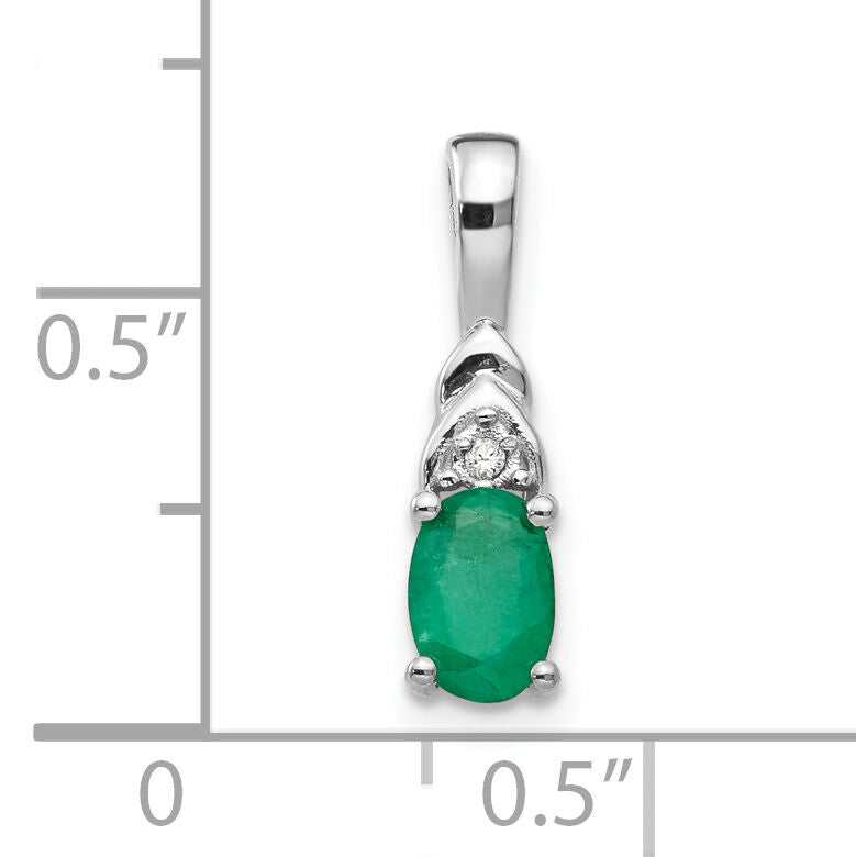 14k White Gold Emerald and Diamond Pendant-XBS242