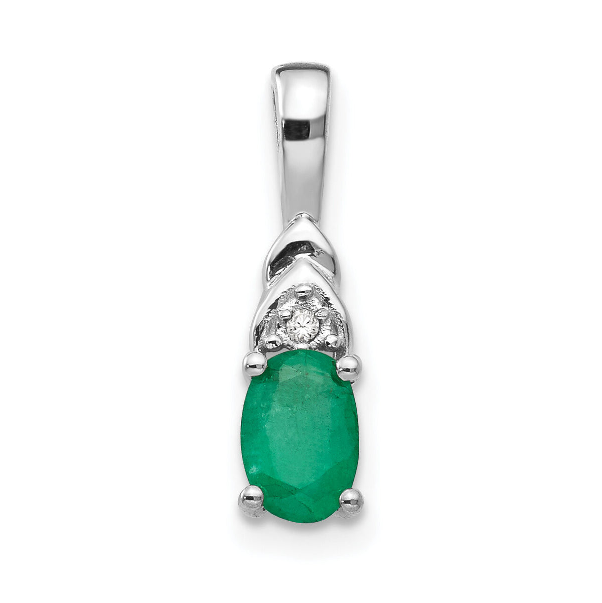 14k White Gold Emerald and Diamond Pendant-XBS242