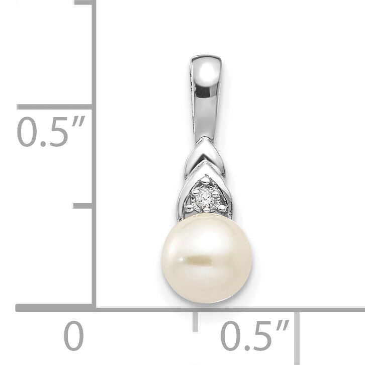 14k White Gold FW Cultured Pearl and Diamond Pendant-XBS243