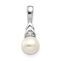 14k White Gold FW Cultured Pearl and Diamond Pendant-XBS243