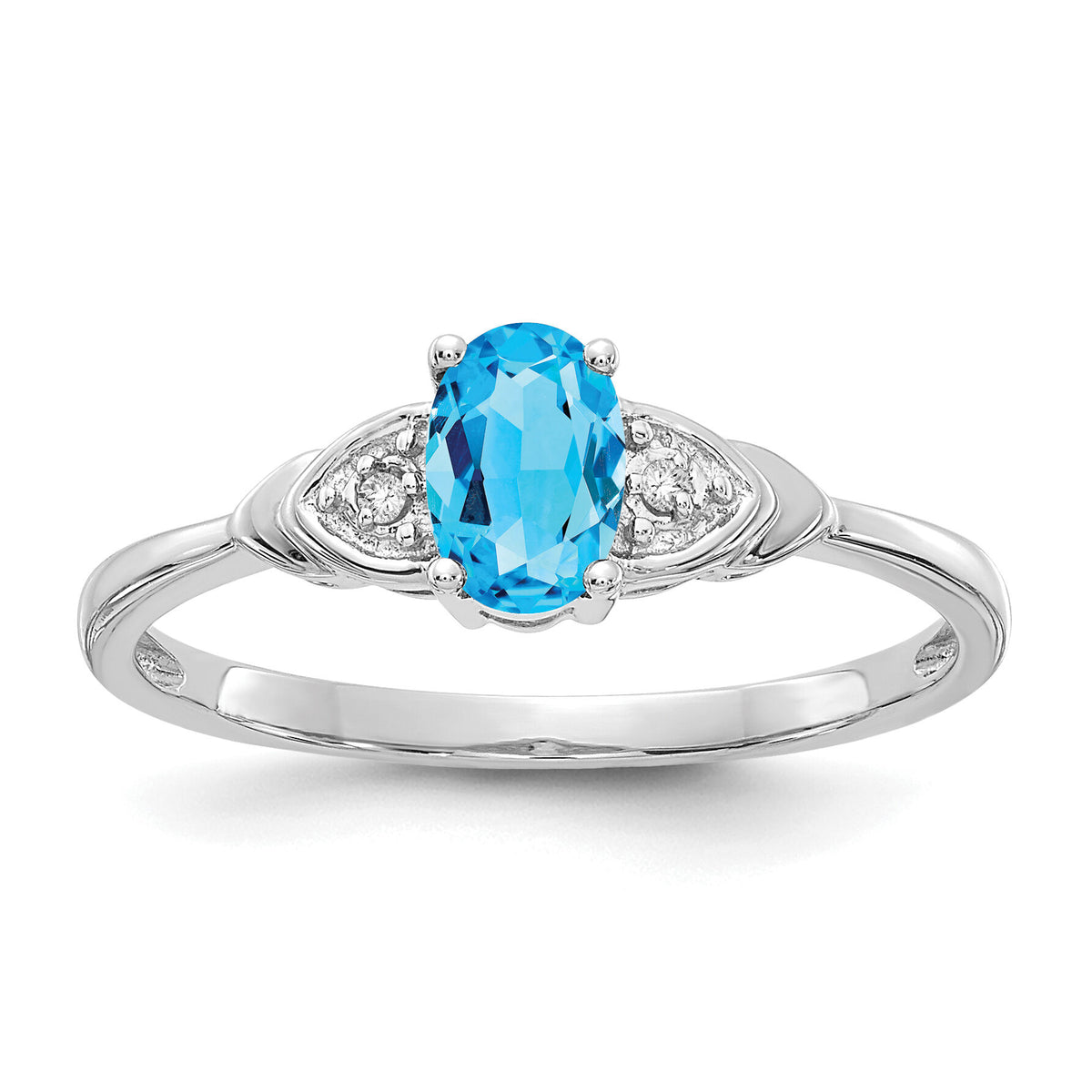 14k White Gold Blue Topaz and Diamond Ring-XBS249