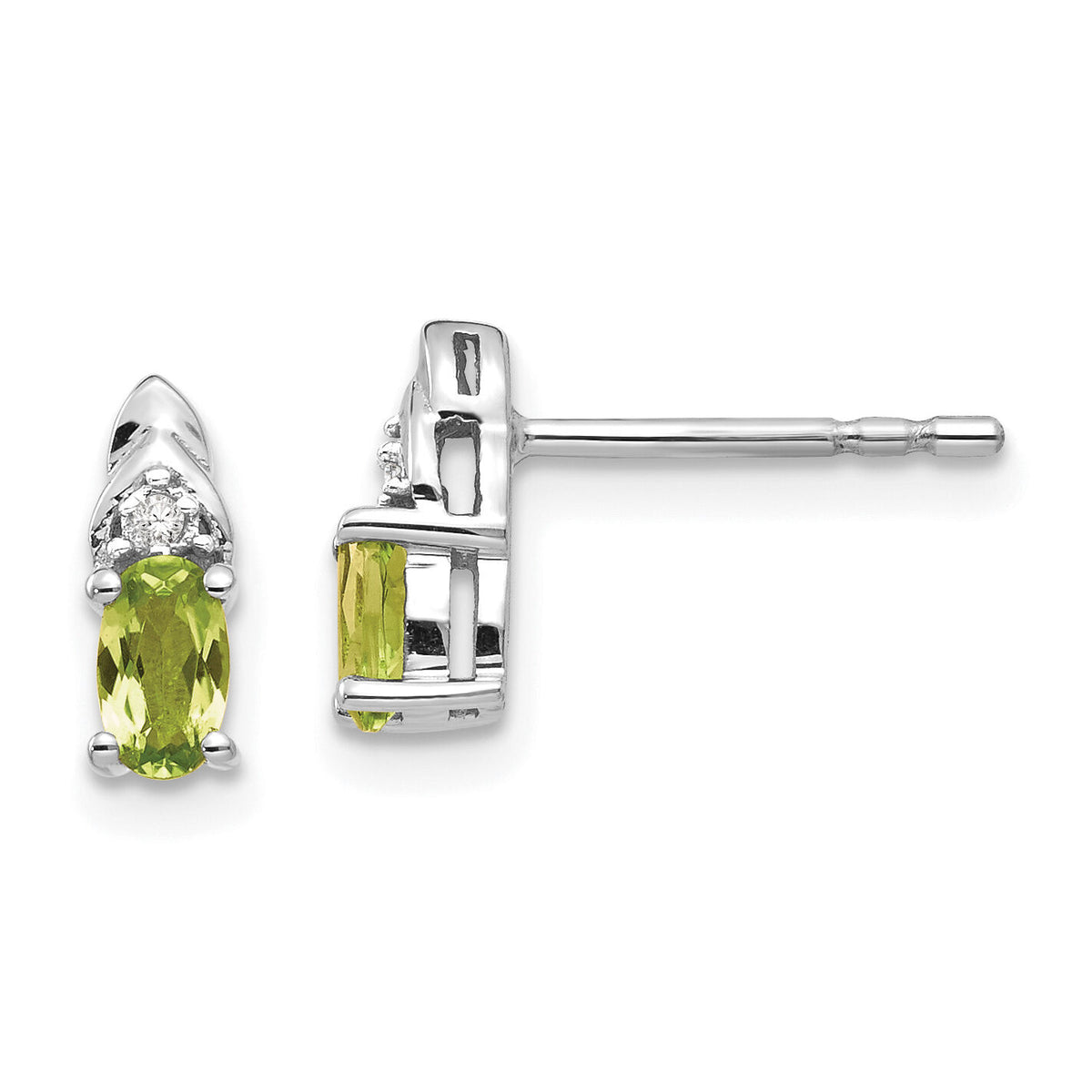 14k White Gold Peridot and Diamond Post Earrings-XBS250