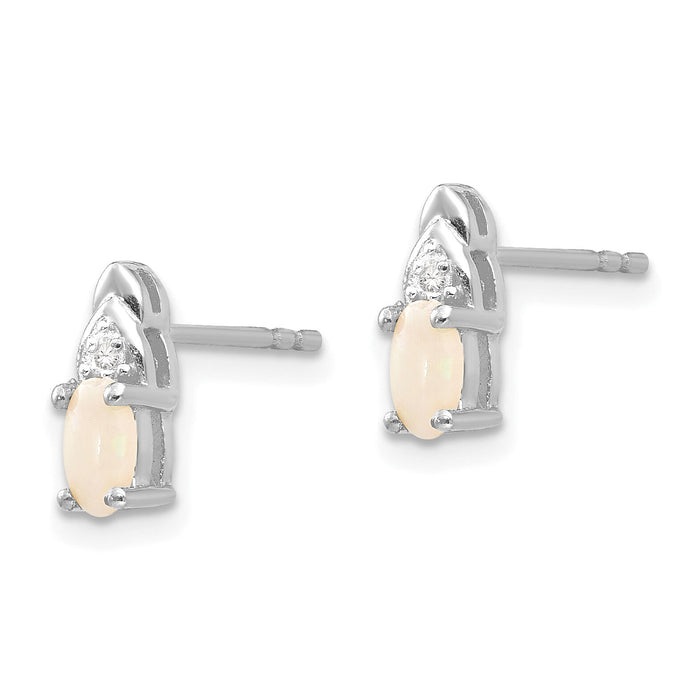 14k White Gold Opal and Diamond Post Earrings-XBS252