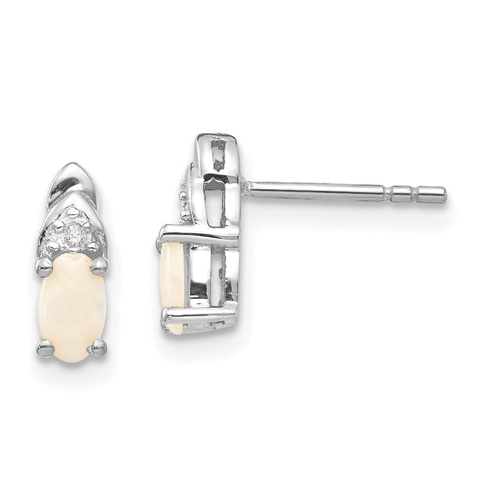 14k White Gold Opal and Diamond Post Earrings-XBS252