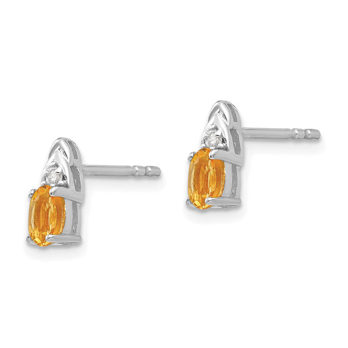 14k White Gold Citrine and Diamond Post Earrings-XBS253