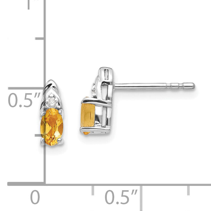 14k White Gold Citrine and Diamond Post Earrings-XBS253