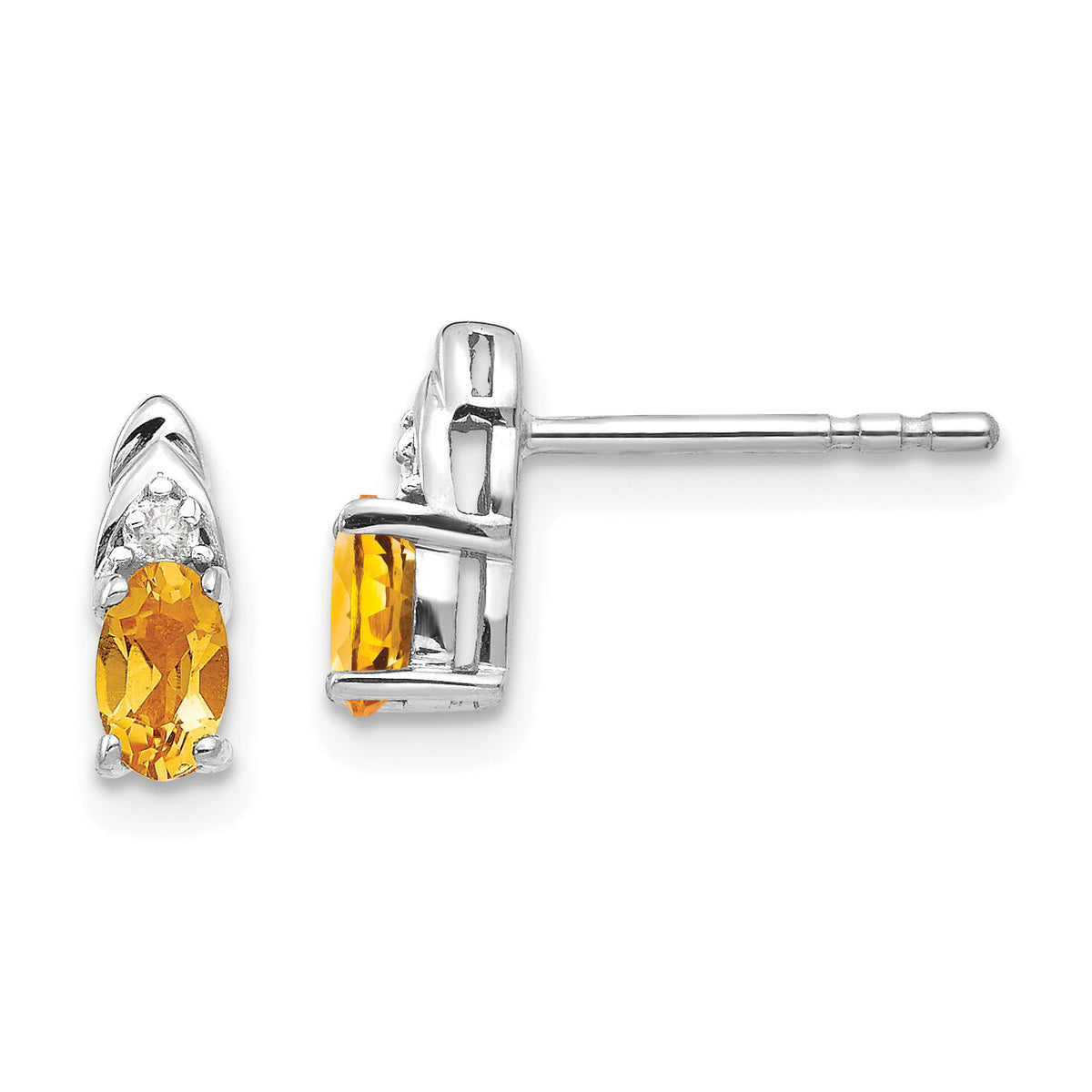 14k White Gold Citrine and Diamond Post Earrings-XBS253