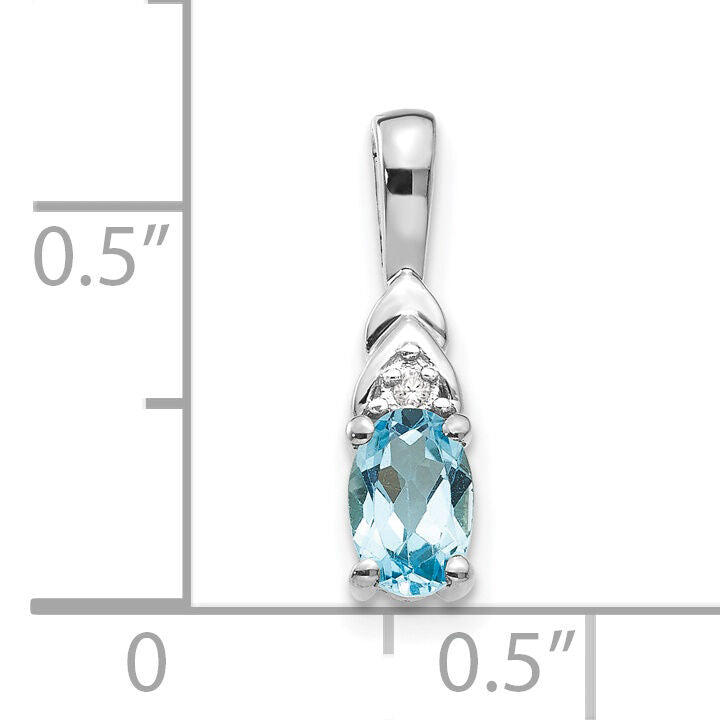 14k White Gold Blue Topaz and Diamond Pendant-XBS259
