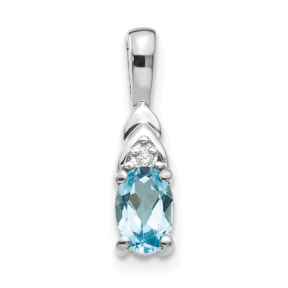 14k White Gold Blue Topaz and Diamond Pendant-XBS259