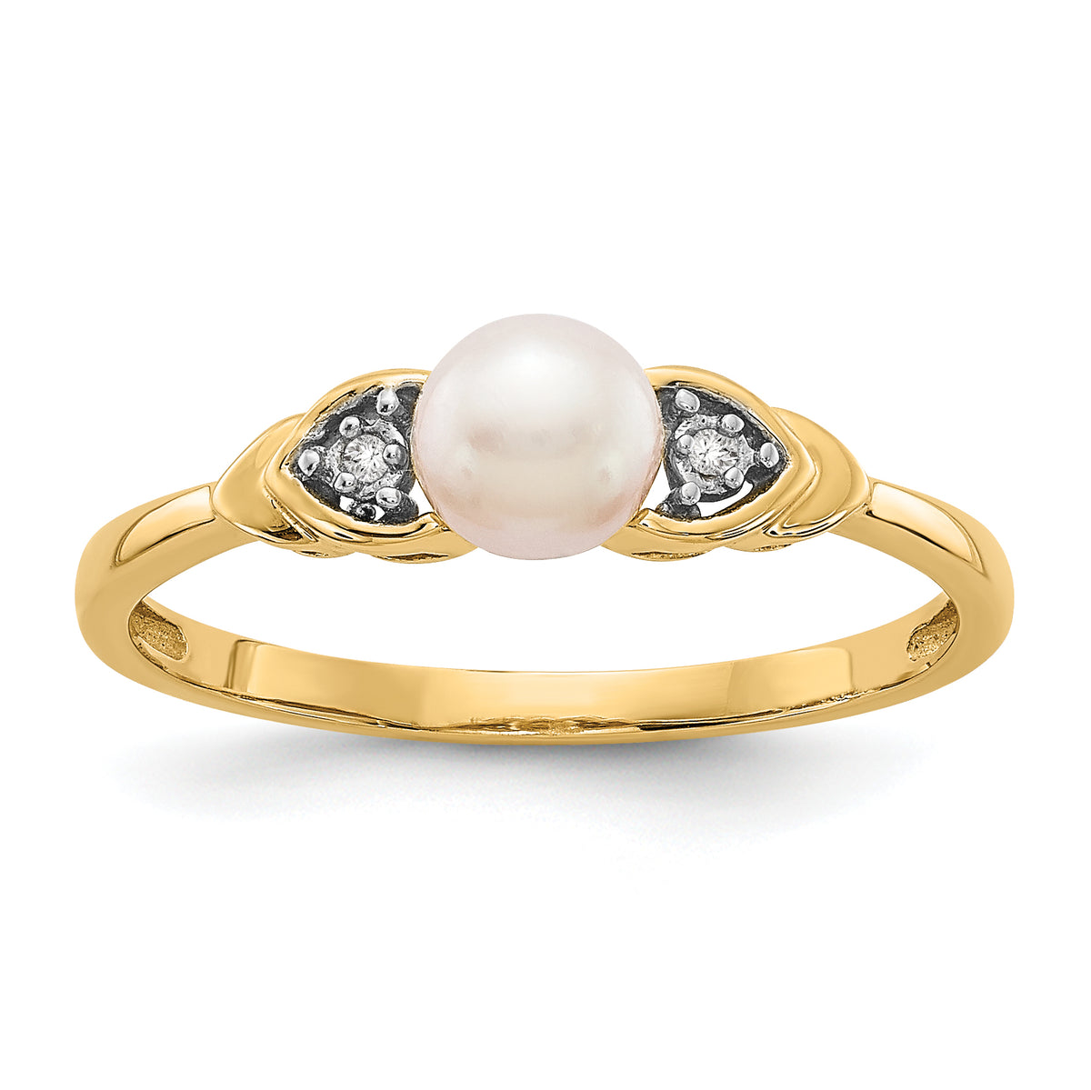 14k FW Cultured Pearl and Diamond Ring-XBS269