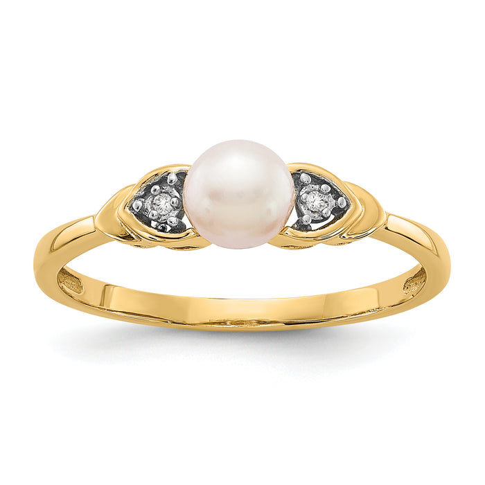 14k FW Cultured Pearl and Diamond Ring-XBS269