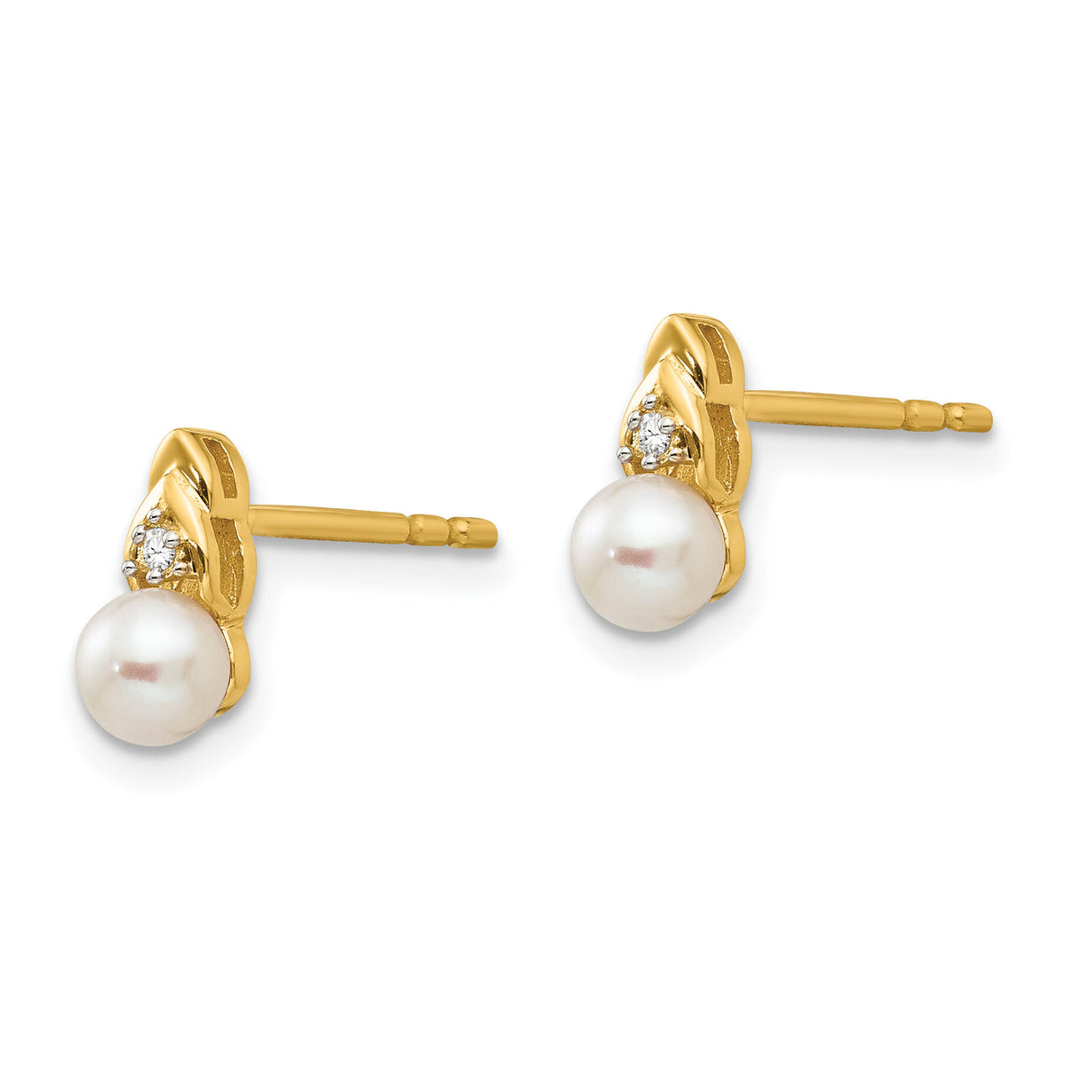 14k FW Cultured Pearl and Diamond Earrings-XBS274