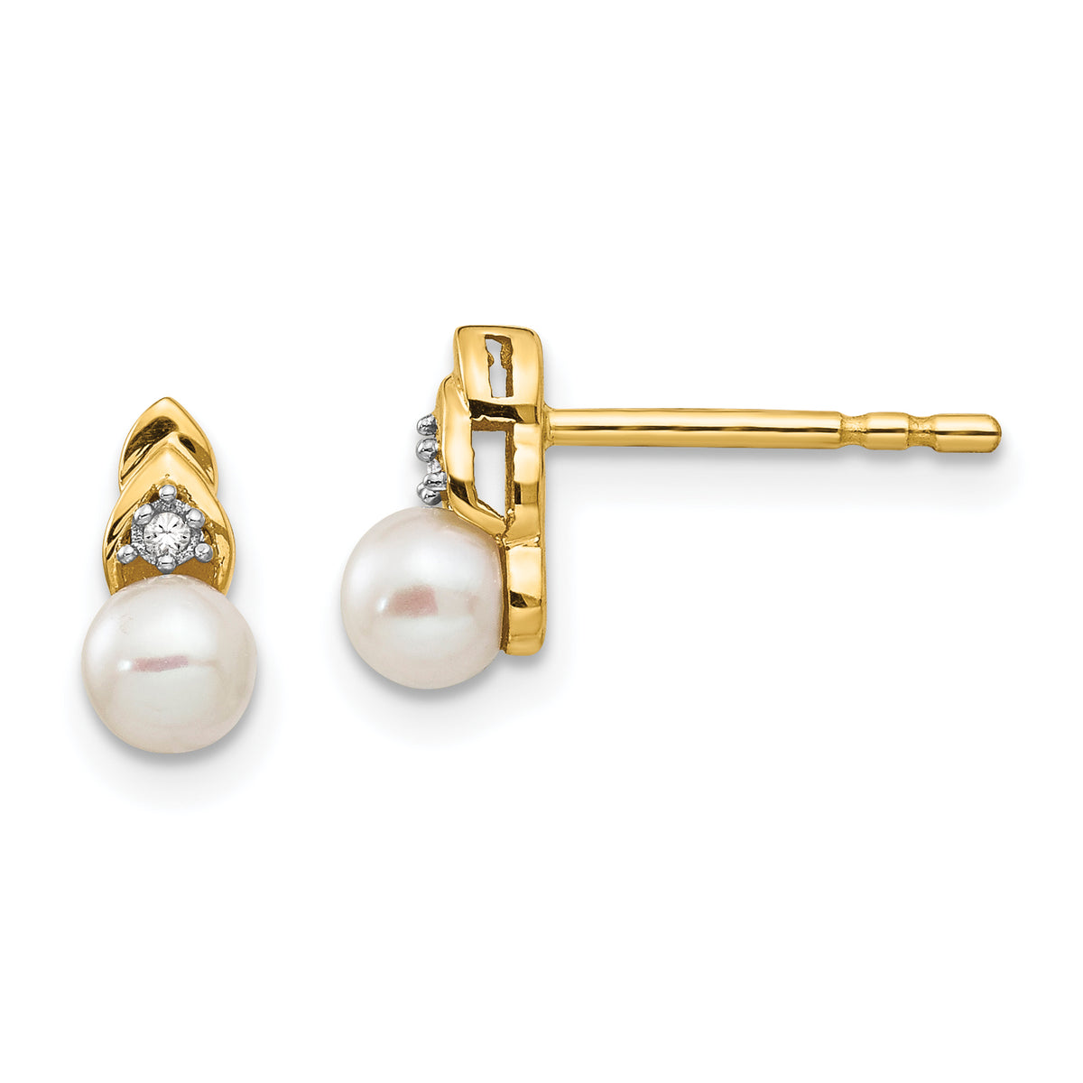 14k FW Cultured Pearl and Diamond Earrings-XBS274