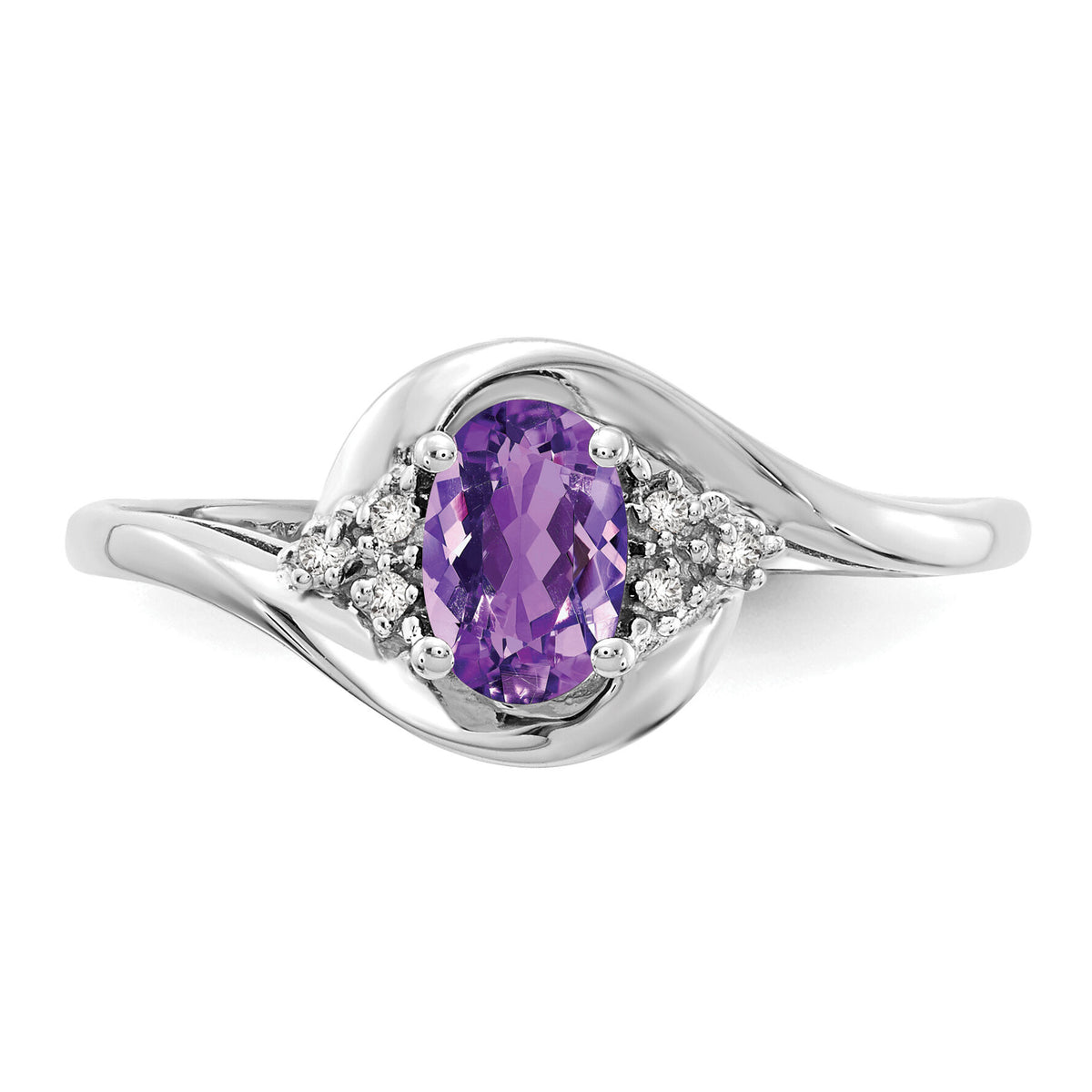 14k White Gold Amethyst and Diamond Ring-XBS369