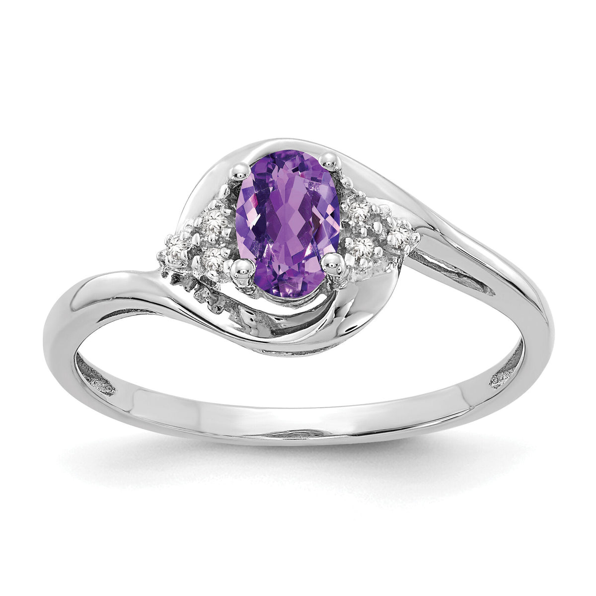 14k White Gold Amethyst and Diamond Ring-XBS369