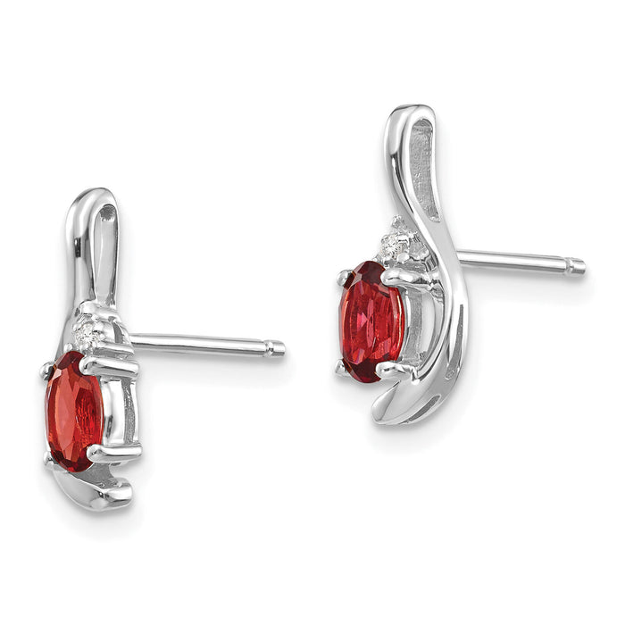 14k White Gold Garnet and Diamond Post Earrings-XBS370