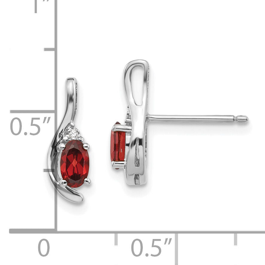 14k White Gold Garnet and Diamond Post Earrings-XBS370